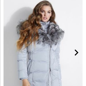 GUESS Women’s Long Puffer Coat (Faux-Fur Collar)